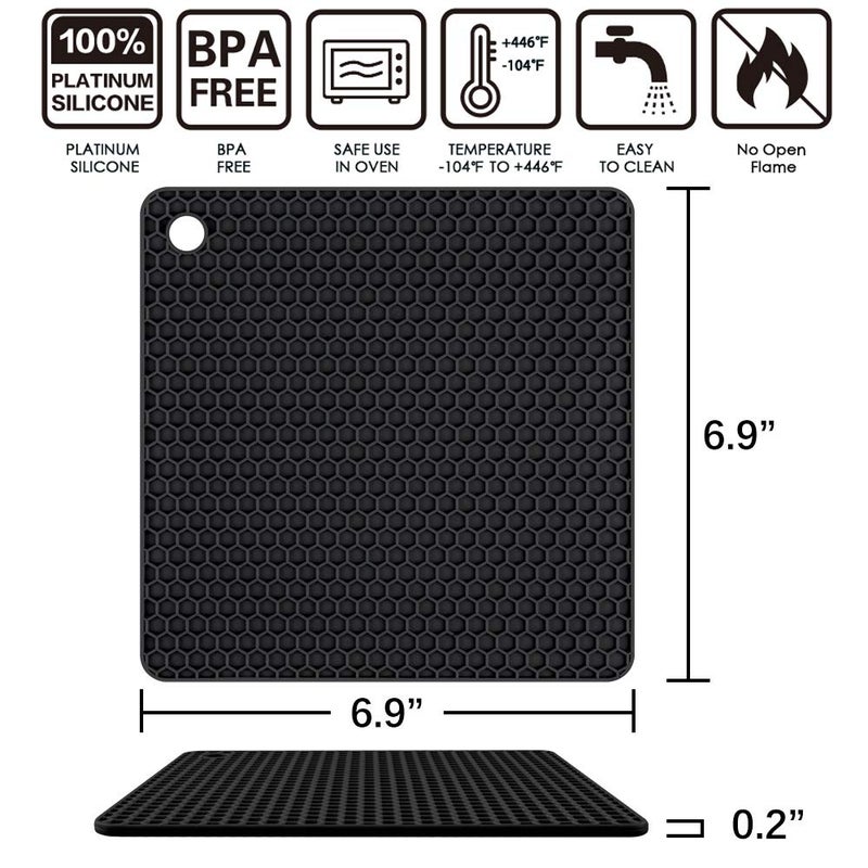 CAKETIME Silicone Trivet Mats Hot Mat - Hot Pads Robust Non Slip Coasters Heat Resistant Mats (Black) - Image 2